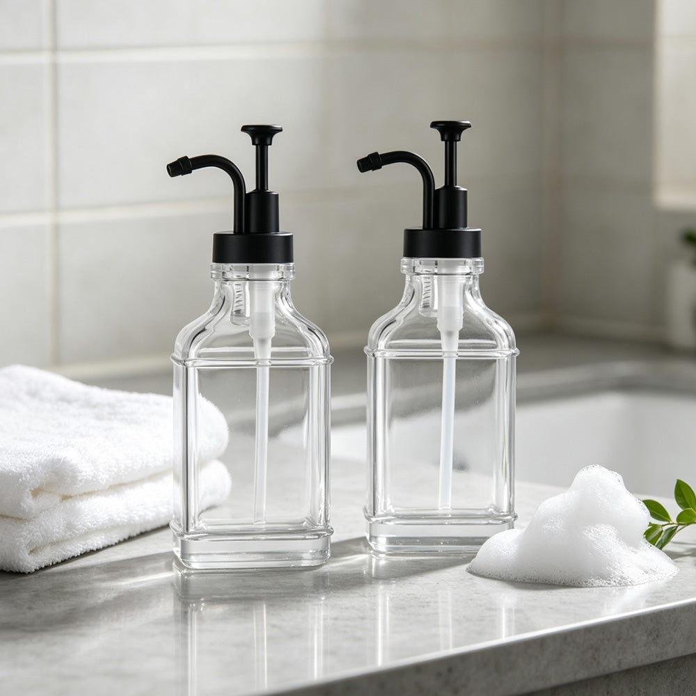 2 Pack 500ml Square Glass Syrup Soap Dispenser Bottles with Funnel