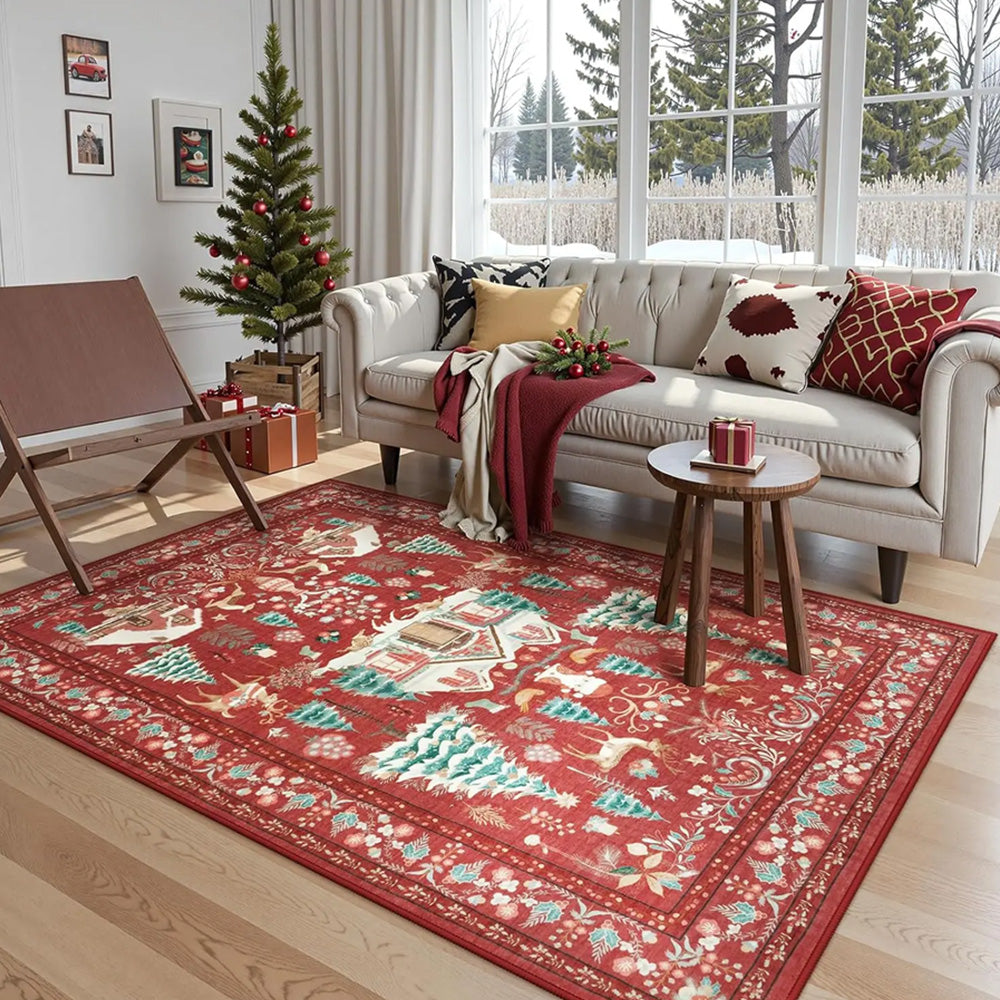 Vintage Christmas Crystal Velvet Area Rug Living Room Floor Mat-Style 1