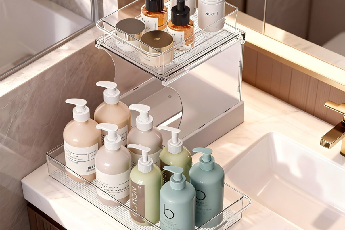 2-Tier Rotatable Pull-Out Storage Rack Kitchen Spice Organizer