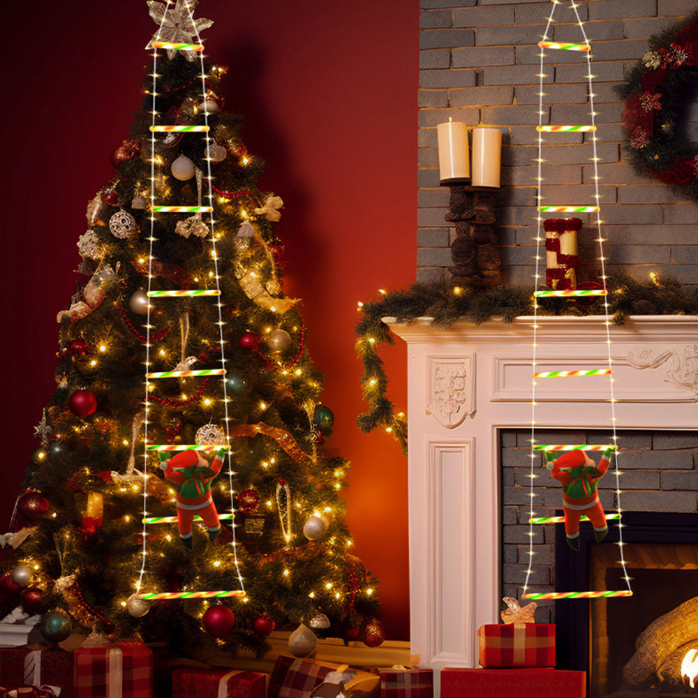 Christmas Decor LED Ladder Light Climbing Santa Claus Outdoor Light with 8 Modes
