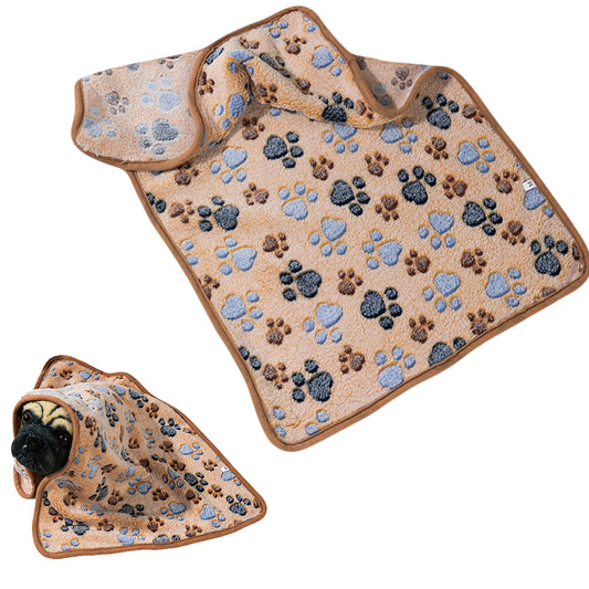 Pet Mat Paw Print Cat Dog Puppy Fleece Soft Pet Blanket Bed Cushion-Coffee