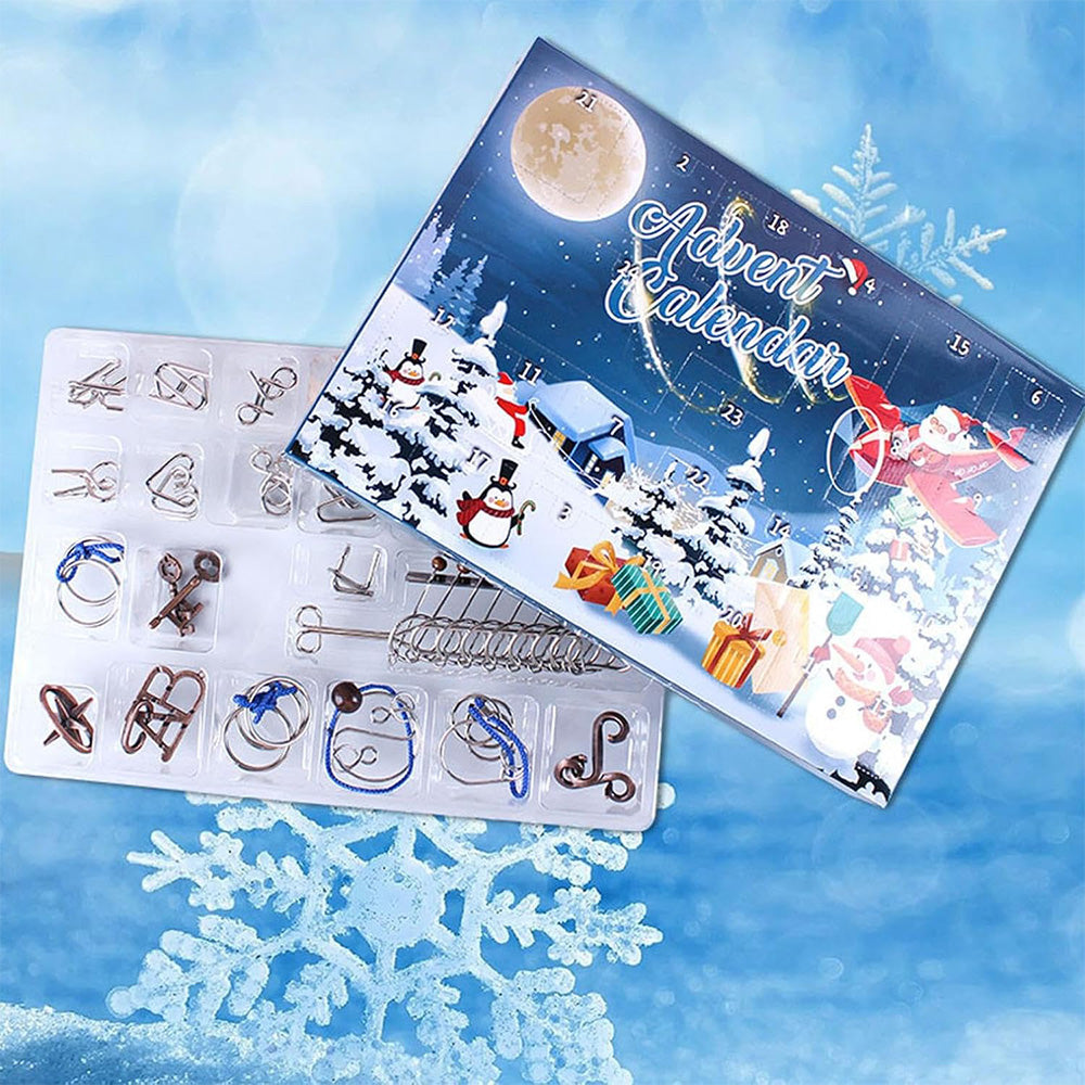 Christmas Calendar 24 Days of Wooden Brain Teaser Puzzles Toys Kit