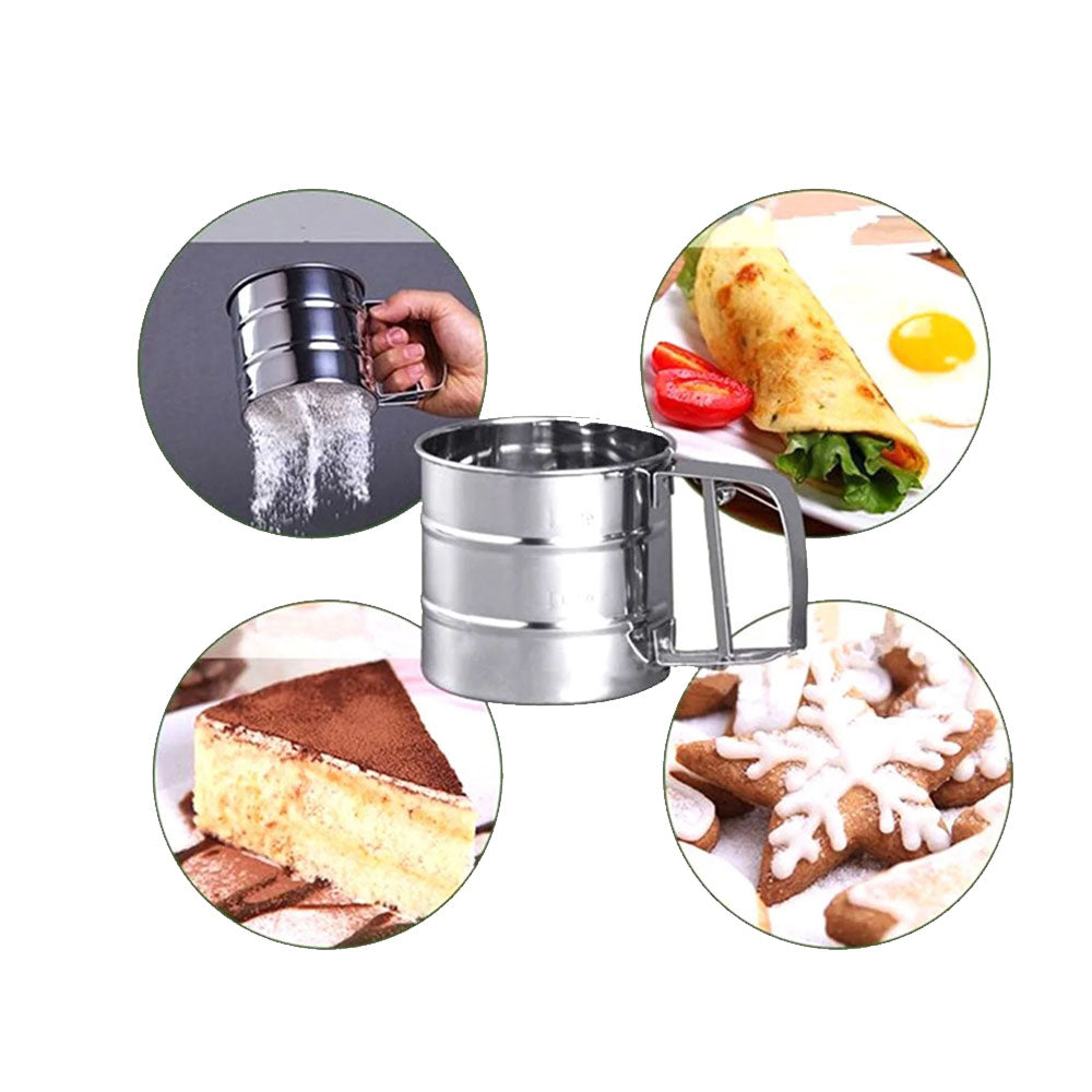 Stainless Steel Flour Sifter One Hand Press Crank Sifter for Powdered Sugar Shaker Duster