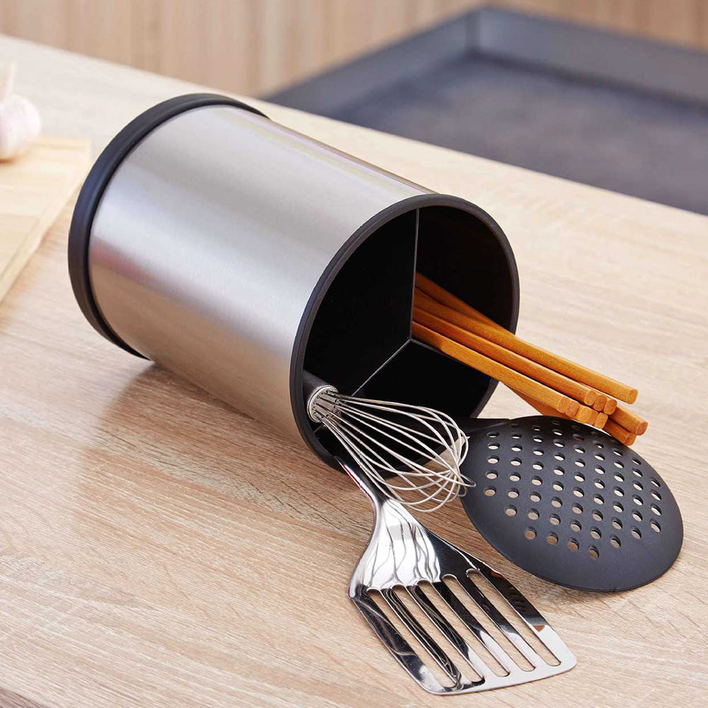 360 Degree Rotating Stainless Steel Kitchen Utensil Holder with Drain Holes
