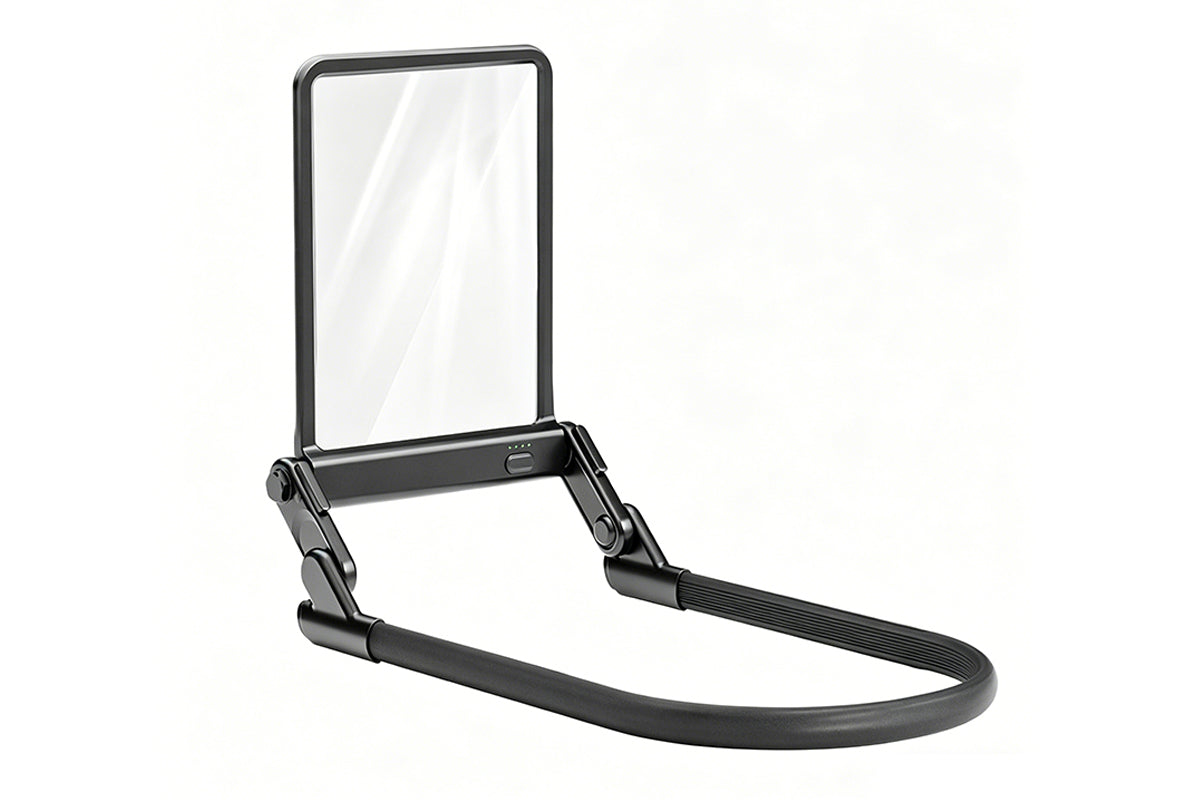 Neck Hanging 5X Magnifying Glass with 3 Color Dimmable LED Light Rechargeable Hands-Free Wearable Reading Magnifier