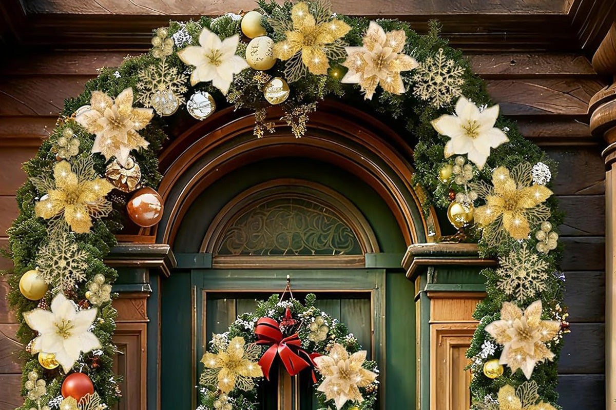 24Pcs Artificial Flowers Christmas Tree Decorations for Wreath Fireplace Stairs