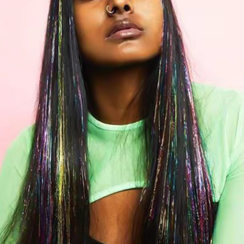120cm 18-Color Hair Tinsel Kit Heat-Resistant Colored Hair Glitter for Girls