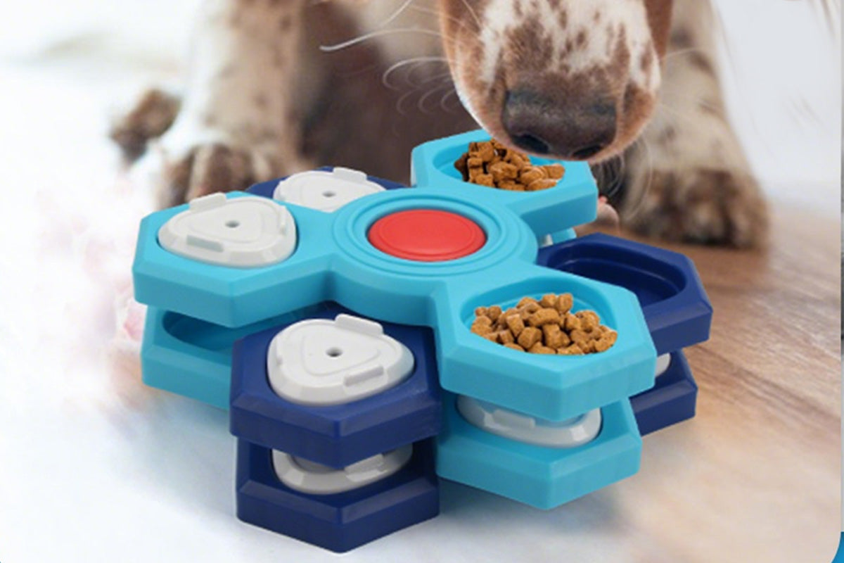 4-Layer Dog Puzzle Feeder Toy Slow Feeder Spinning Treat Dispenser with 12 Compartments