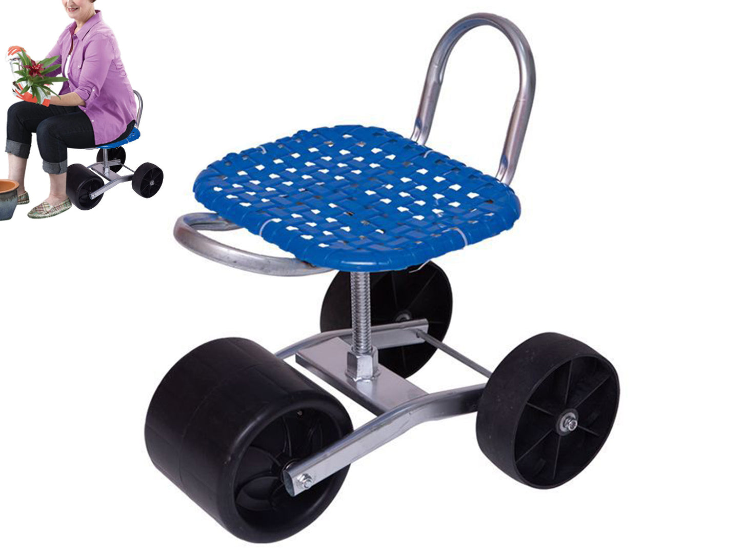 Garden Stool 360-degree Rotating and Lift Garden Seat with Wheels for Planting