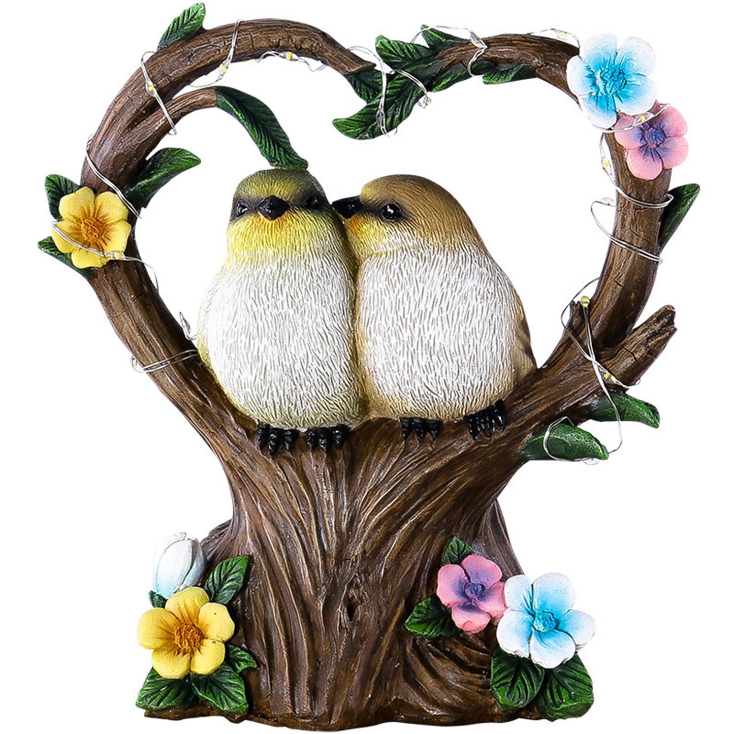 Solar Powered Heart-Shaped Couple Bird Resin Statue Light