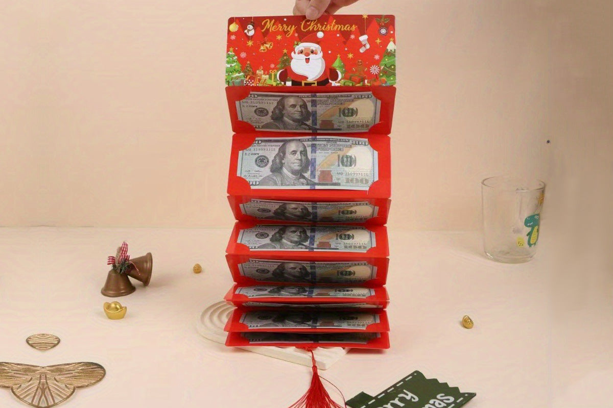 10-Slot Foldable Christmas Red Envelope with Foil Stamping