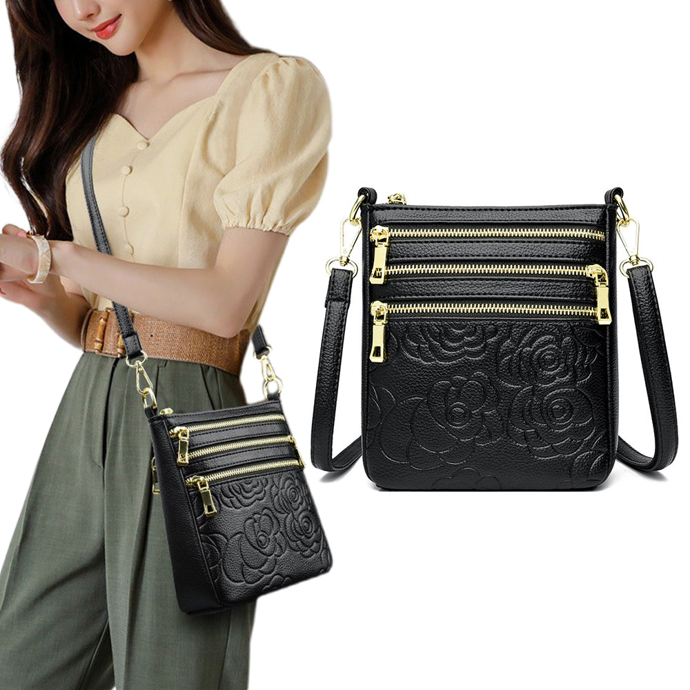 Genuine Leather Crossbody Shoulder Bag Multi-Compartment Water-resistant Handbag