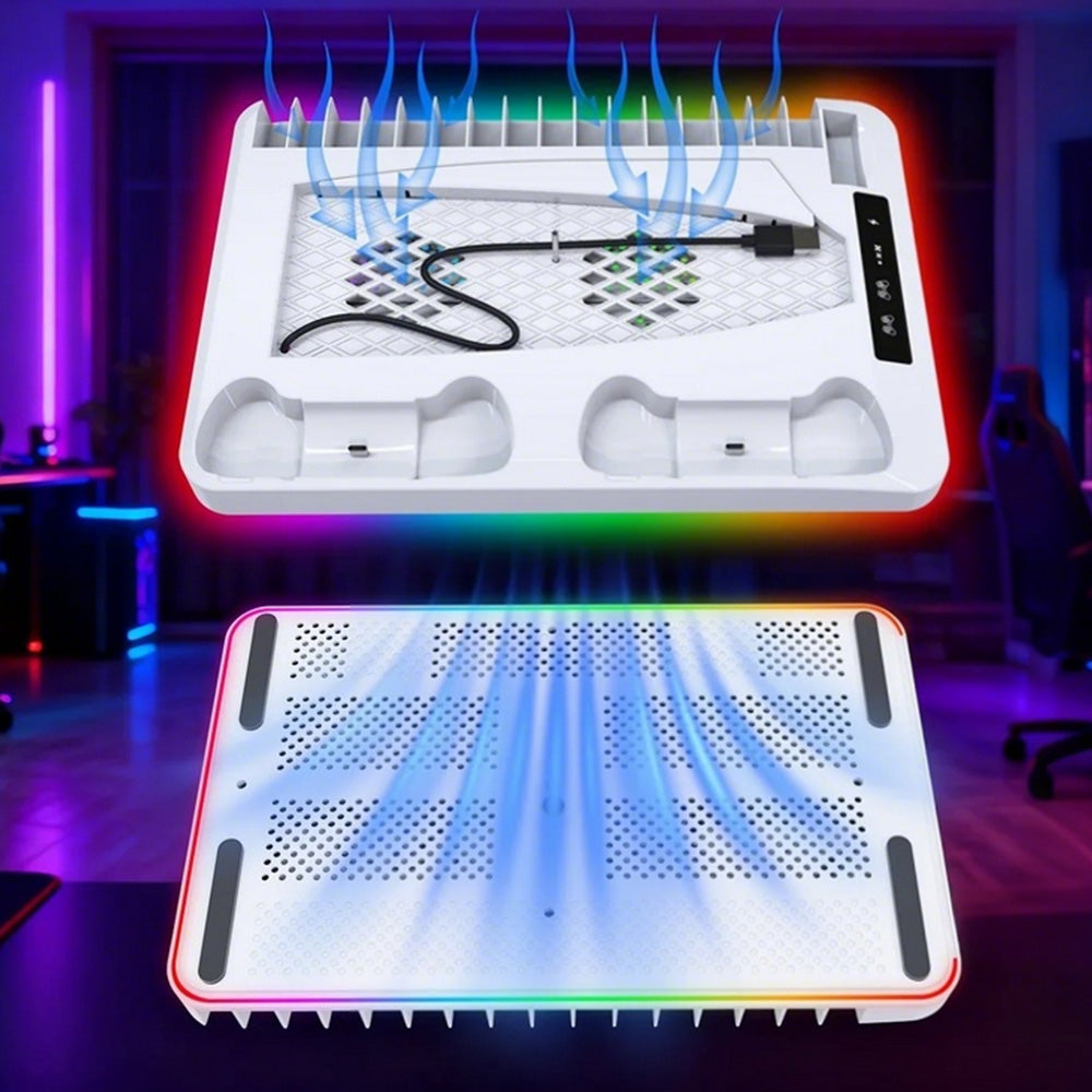 Gaming For PS5 Slim Pro Docking and Cooling Station Charger Headset Holder With RGB Light