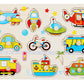 4 Sets Wooden Peg Puzzle for Girls Boys with Alphabet Number Animal Dinosaur Vehicle