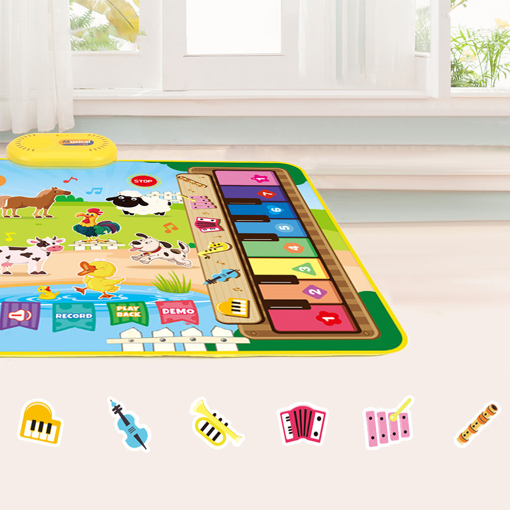2 in 1 Animal Piano Drum Mat Music Touch Toys Music Mat With 6 Instrument Sounds