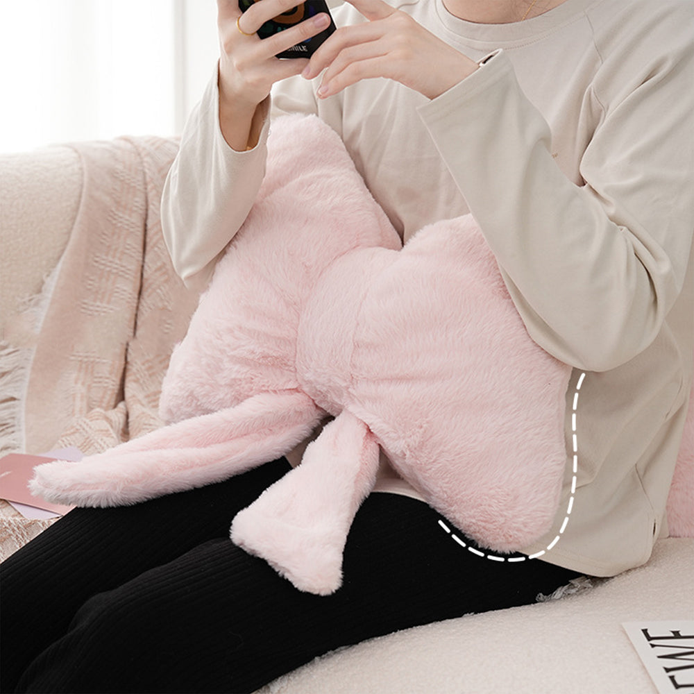 Soft Furry Bow Throw Pillow Plush Decorative Cushion Pink