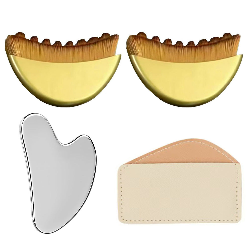 Stainless Steel Gua Sha Tool and Face Brush Set-Gold