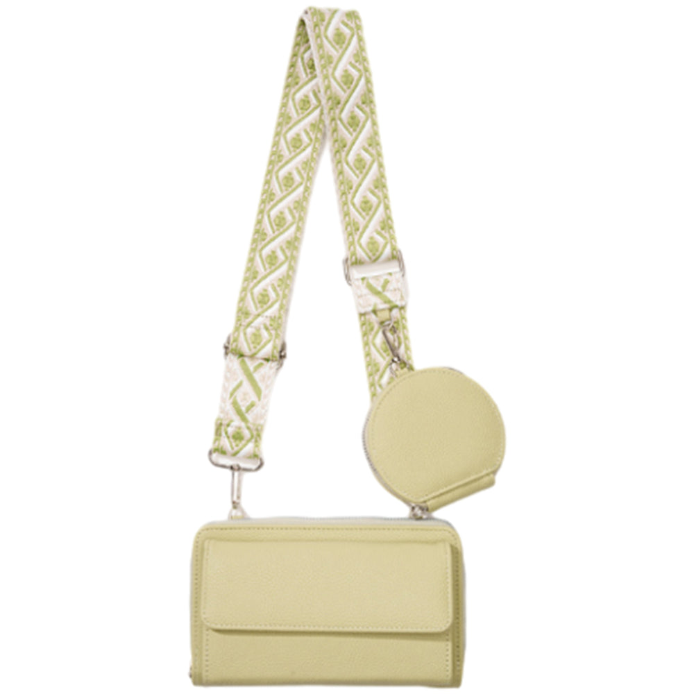 PU Leather Wide Strap Crossbody Bag with Coin Pouch for Women