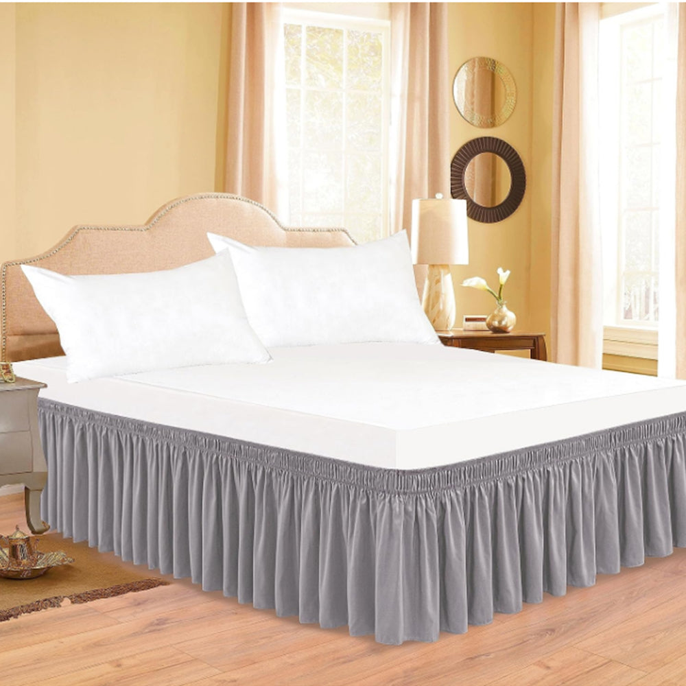 2Pcs Wrap Around Dust Ruffles Bed Skirt with Adjustable Elastic Belt