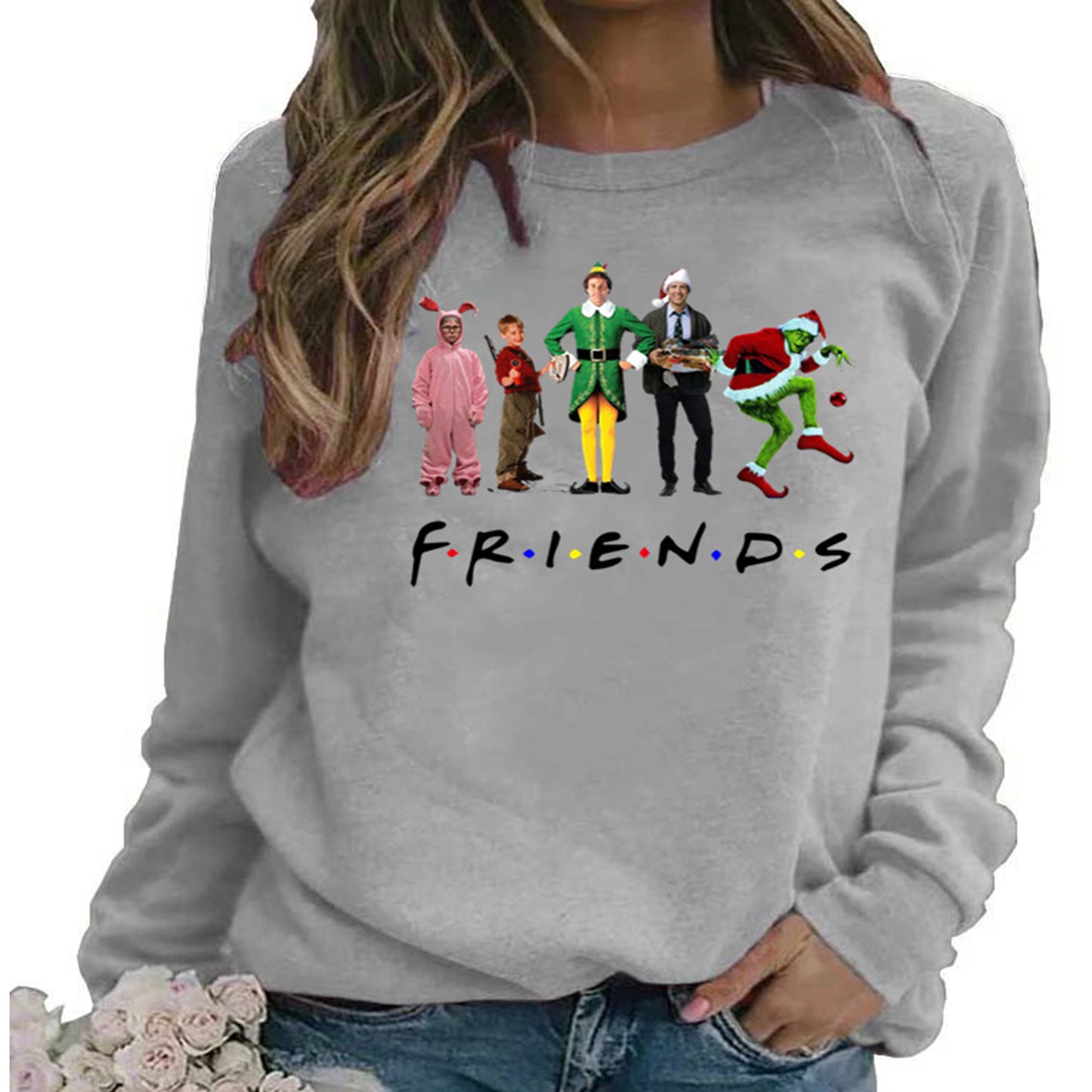 Women's Christmas Movie Characters Friends Inspired Print Jumper