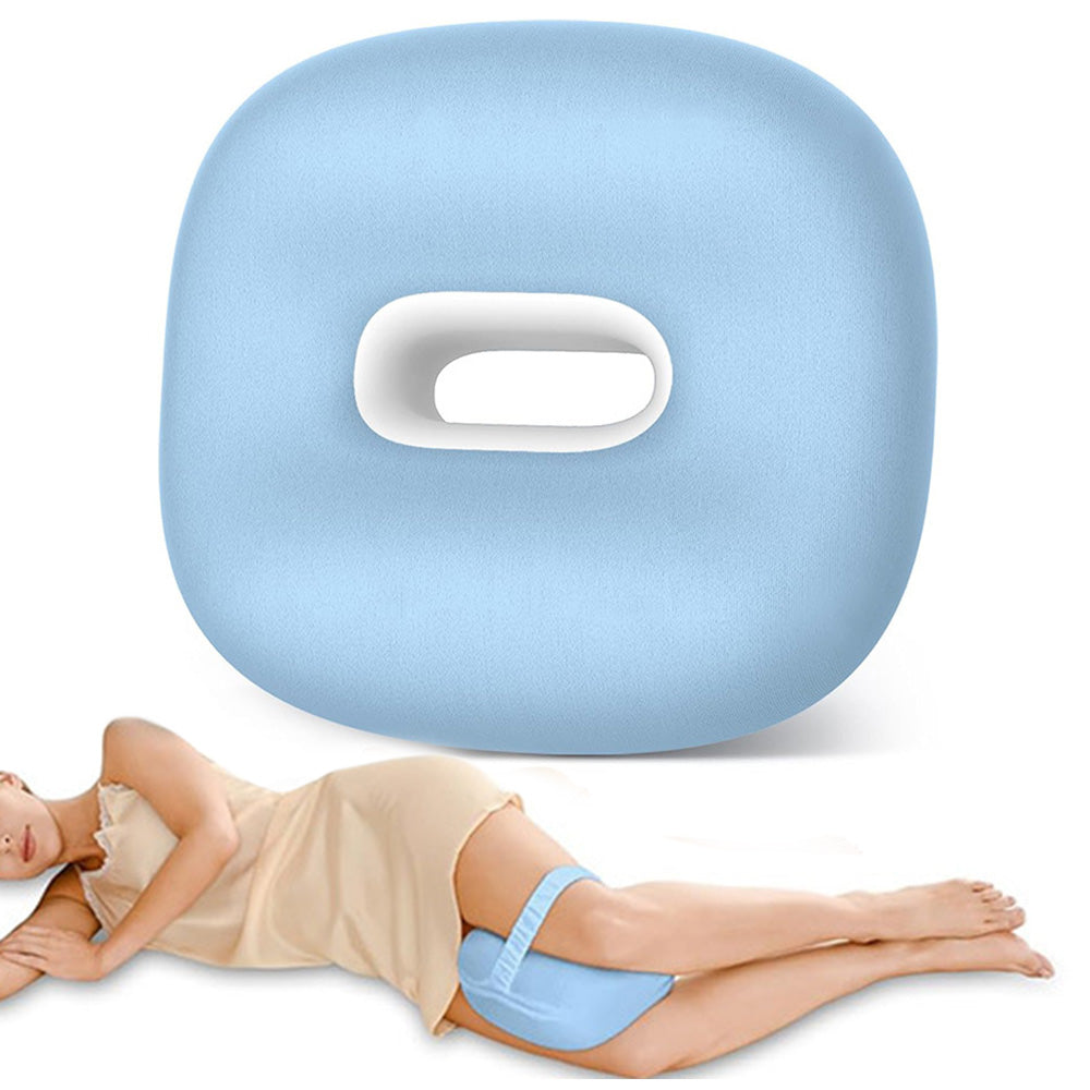 Knee Support Pillow with Ice Silk Cover and Elastic Strap for Side Sleepers