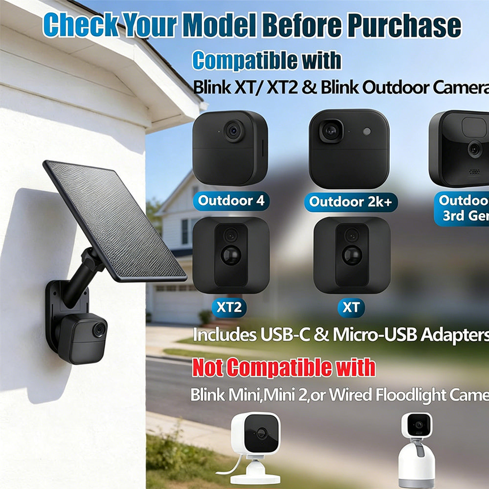 2Pcs Solar Panel and Wall Mount for Blink Outdoor 4 3 XT XT2 Camera