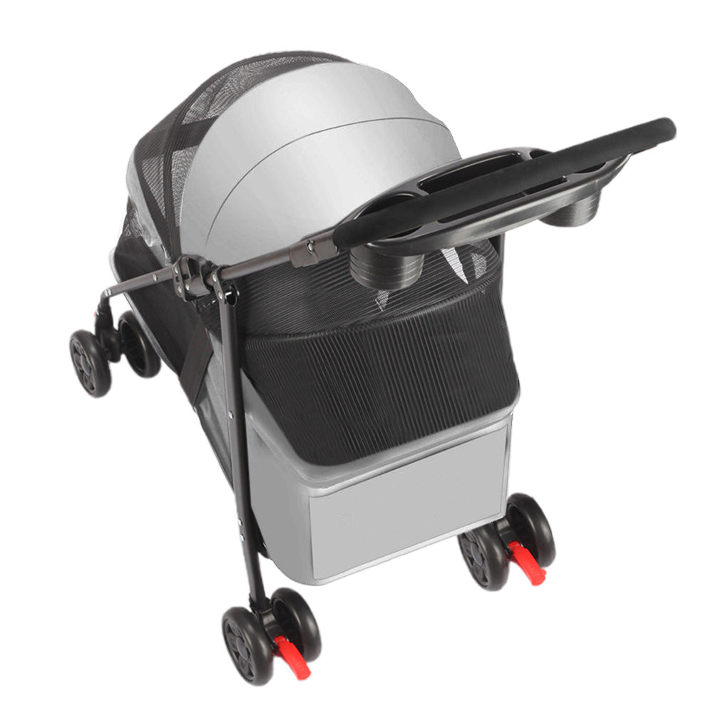 Pet Stroller Cat Small Dog Cage Stroller Travel Folding Carrier Pushchair with Breathable Mesh Cup Holder