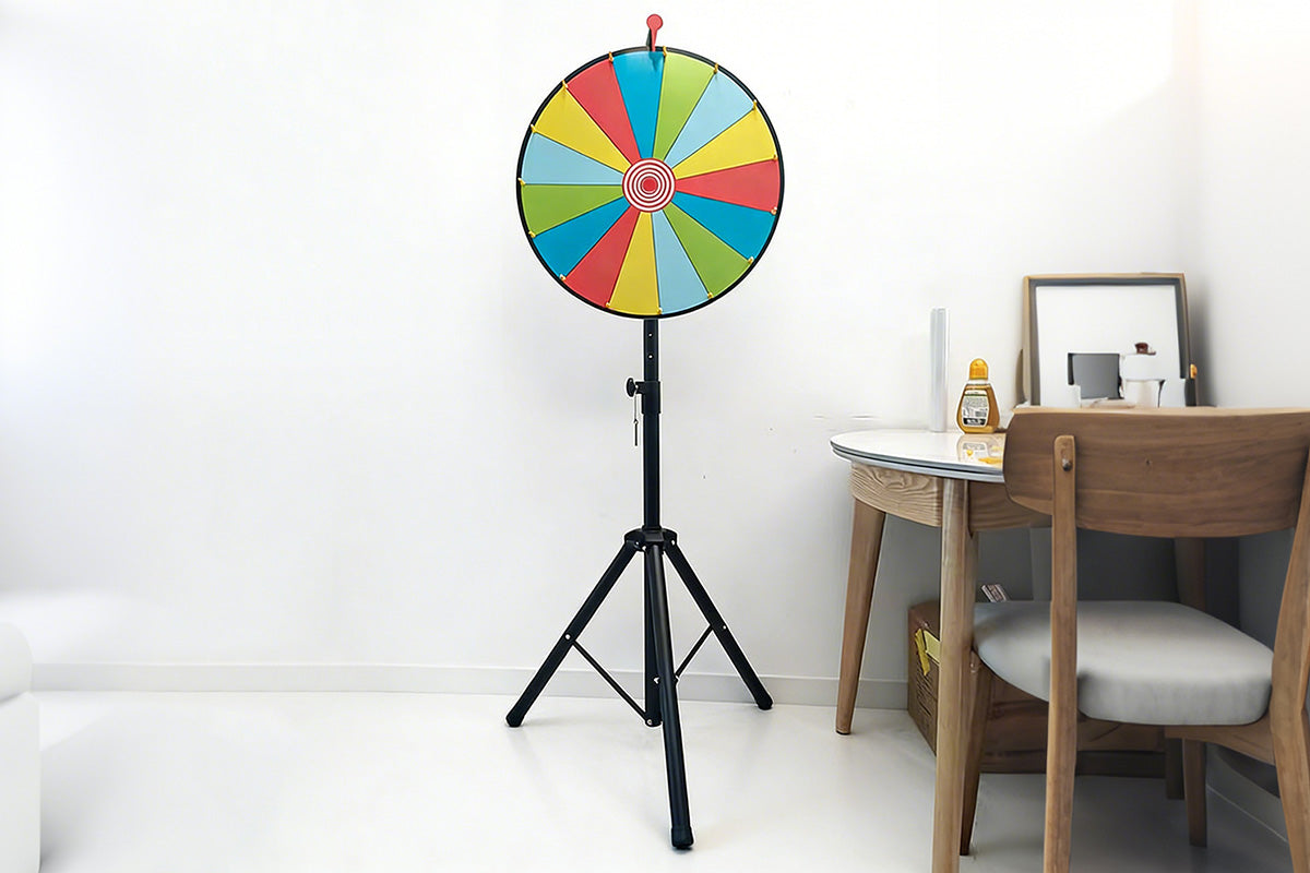 60cm Prize Wheel 15 Slots Colour Spinning Wheel with Adjustable Tripod Floor Stand