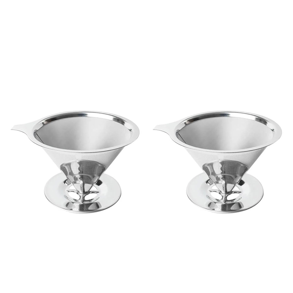2Pcs Reusable Coffee Tea Filter Mesh Stainless Steel Funnel with Base