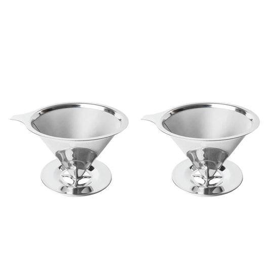 2Pcs Reusable Coffee Tea Filter Mesh Stainless Steel Funnel with Base