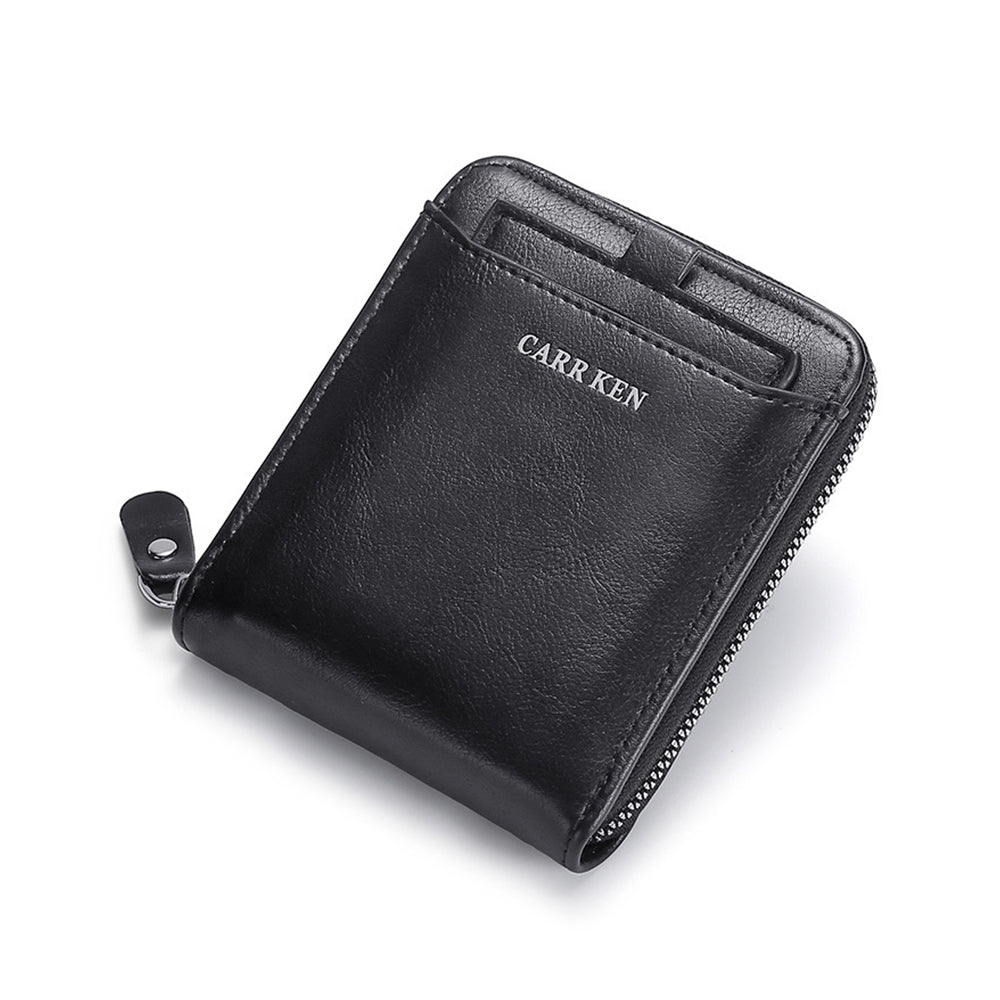 Men RFID Blocking PU Zipper Bifold Wallet Credit Card ID Holder