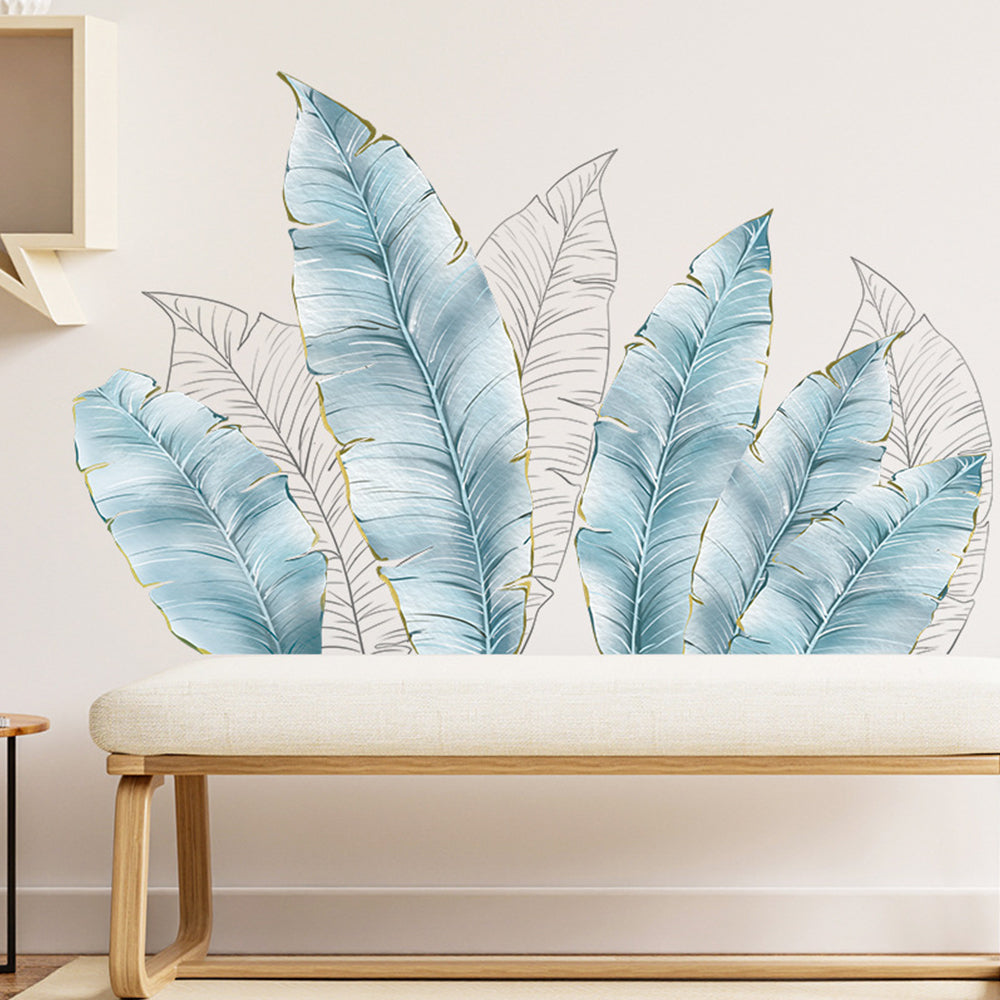 Blue Tropical Jungle Leaves Wall Decals Palm Tree Leaf Plants Wall Stickers