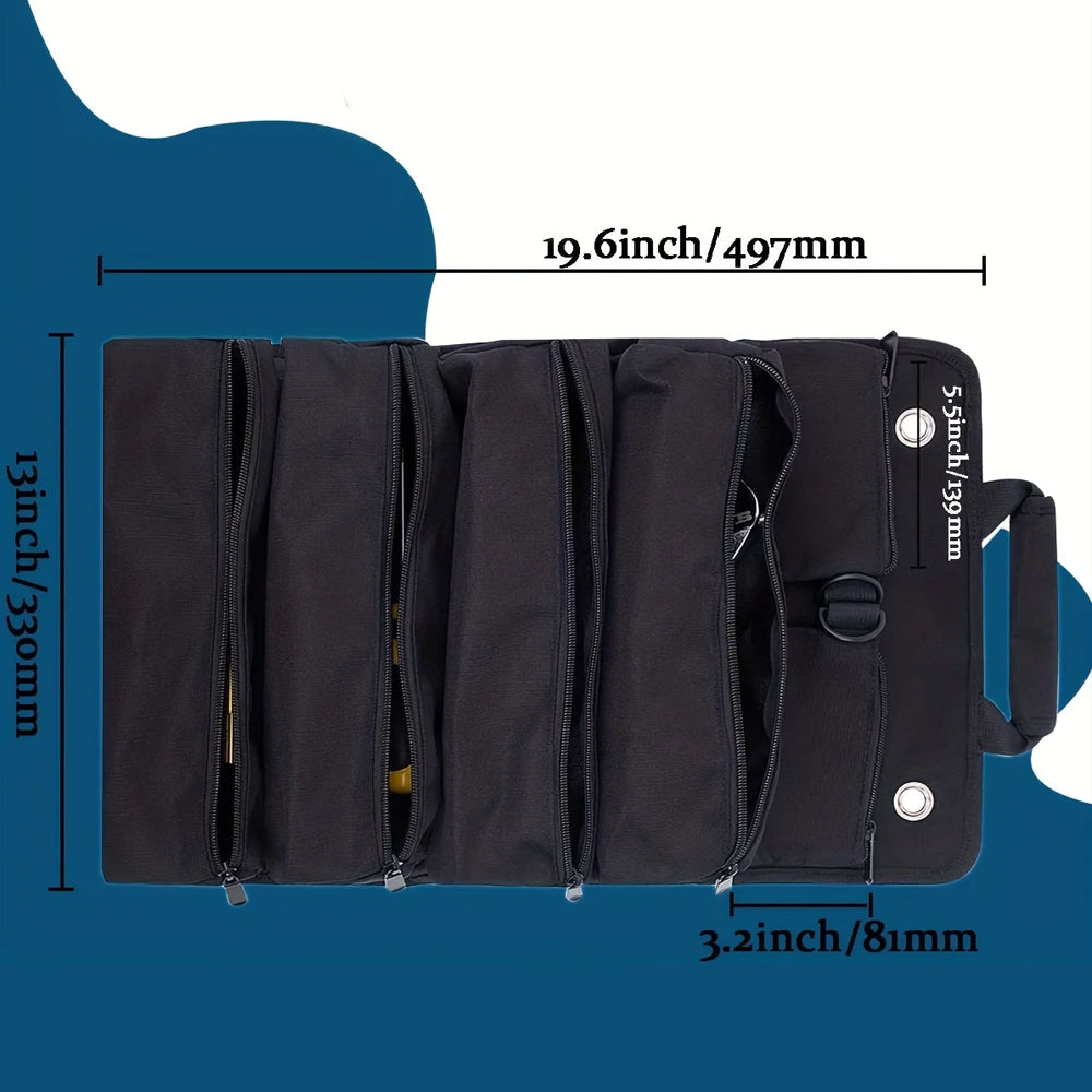 Roll-Up Hardware Tool Storage Bag with Detachable Zipper Pouch