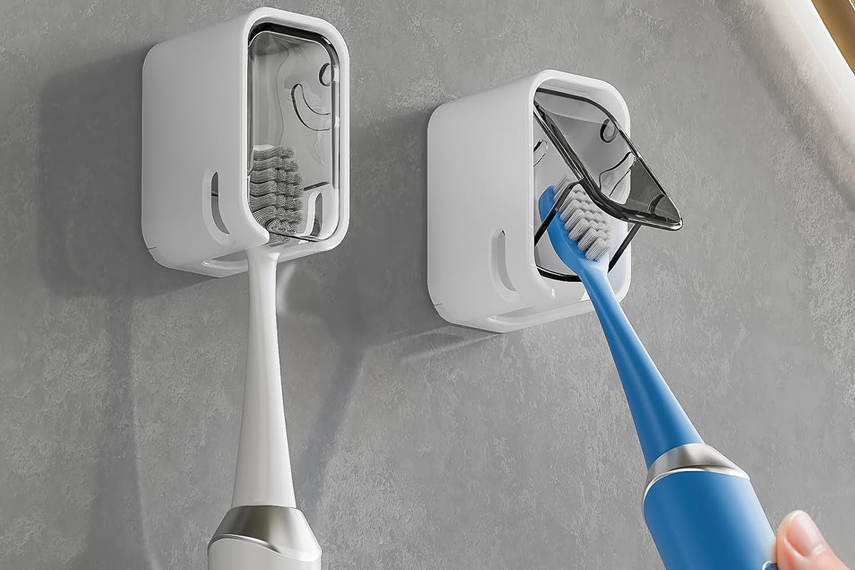 2Pcs Toothbrush Holders Wall Mounted Tooth Brush Holder with Cover for Shower