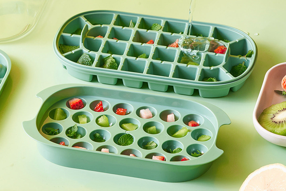2-Tier Ice Cube Tray Mold with Press-Release Lid and Storage Box for Kitchen