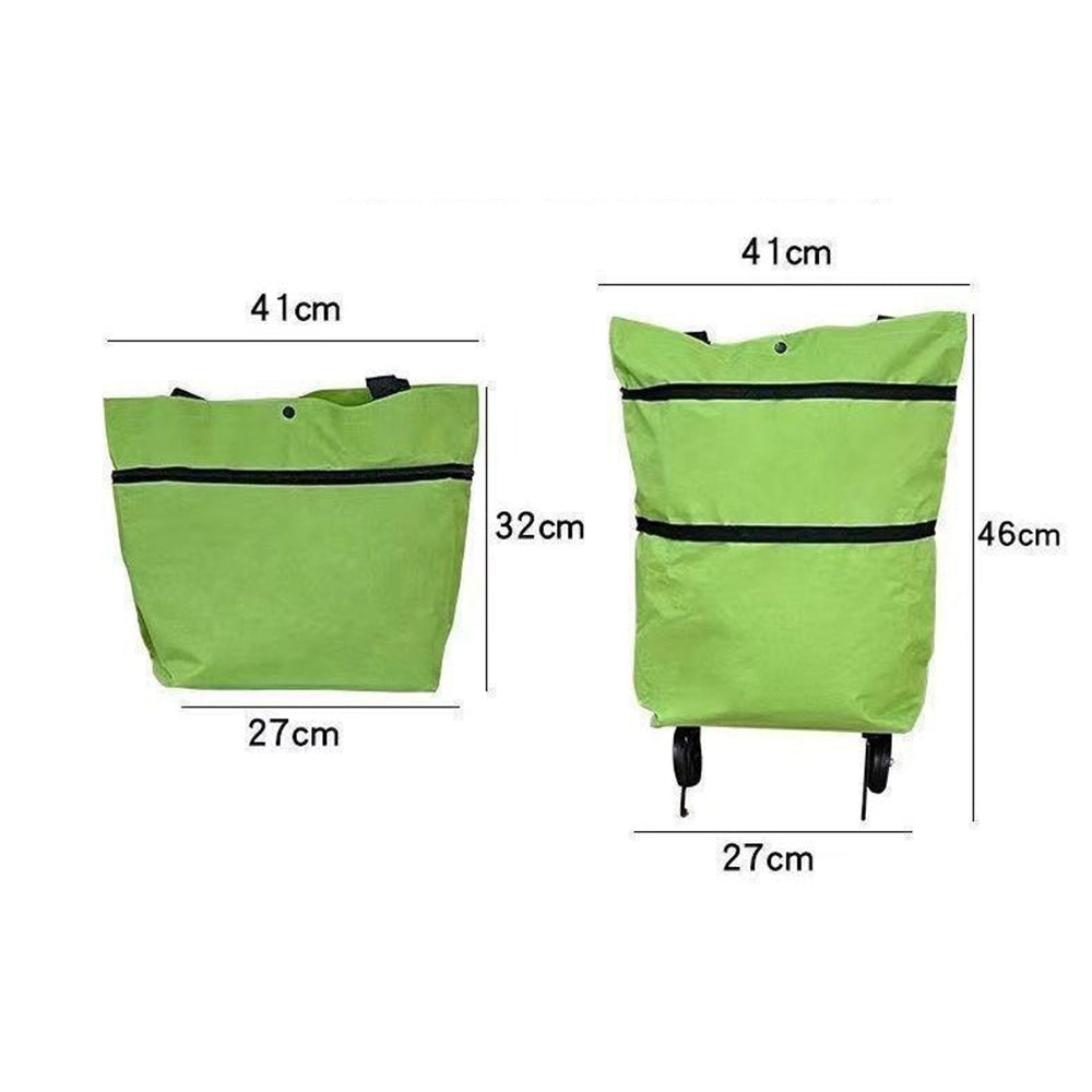 2 in 1 Foldable Shopping Cart Bag with Wheels Portable Trolley Bag