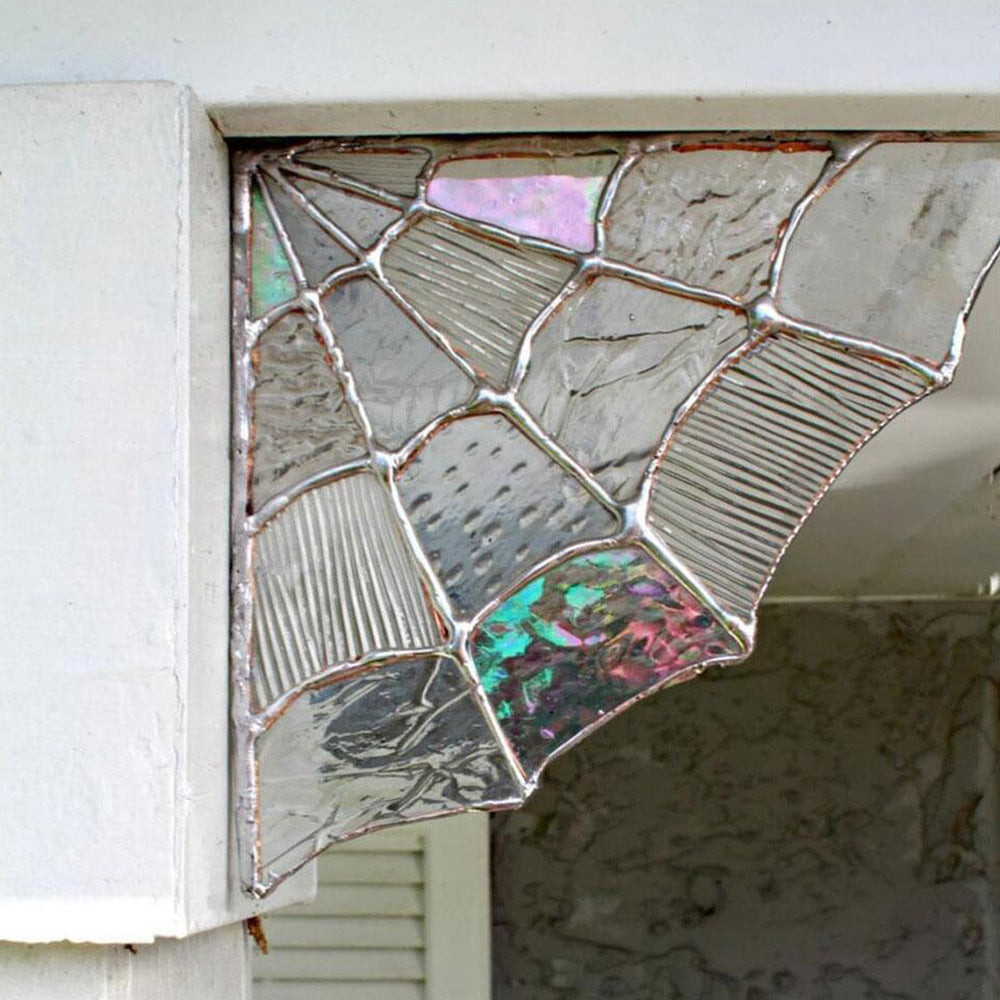 2Pcs Spiderweb Door Topper Door Frame Ornament Spider Web Stained Faux Glass Window Wall Hanging