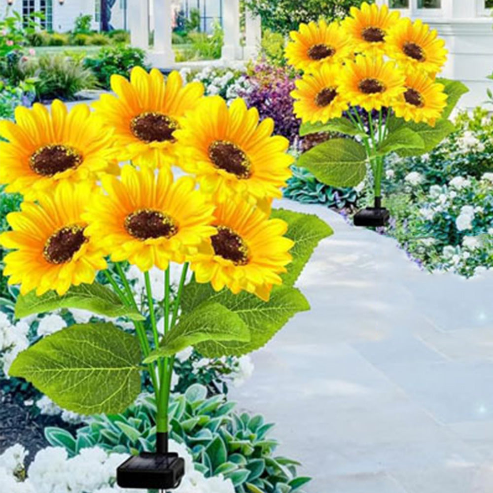 2 Pcs Solar Sunflower Lights for Outdoor Garden Patio Lawn Waterproof
