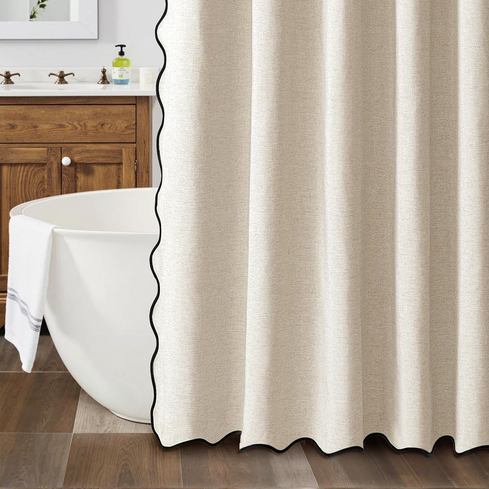 Waterproof Shower Curtain Thick Boho Wavy Edge With Rustproof Hooks