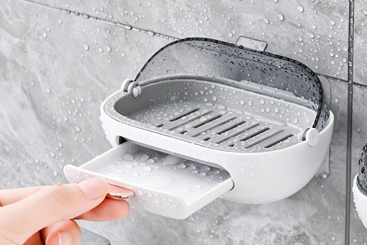 2pcs Soap Dish with Drip Tray Self-Adhesive Wall-Mounted Drain Tray Bar Soap Holder