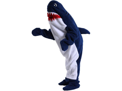 Flannel Cartoon Shark Wearable Hoodie Sleeping Blanket