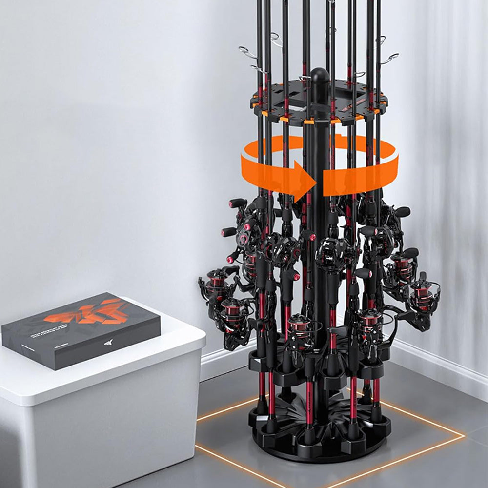 Rotating Fishing Rod Holder with Wheels Holds Up to 16 Poles Fishing Rod Rack for Home Tackle Shop