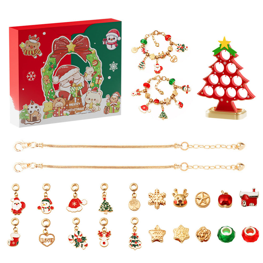 Christmas Advent Calendar Bracelet DIY Jewelry Blind Box Christmas Tree Gift Set for Girls