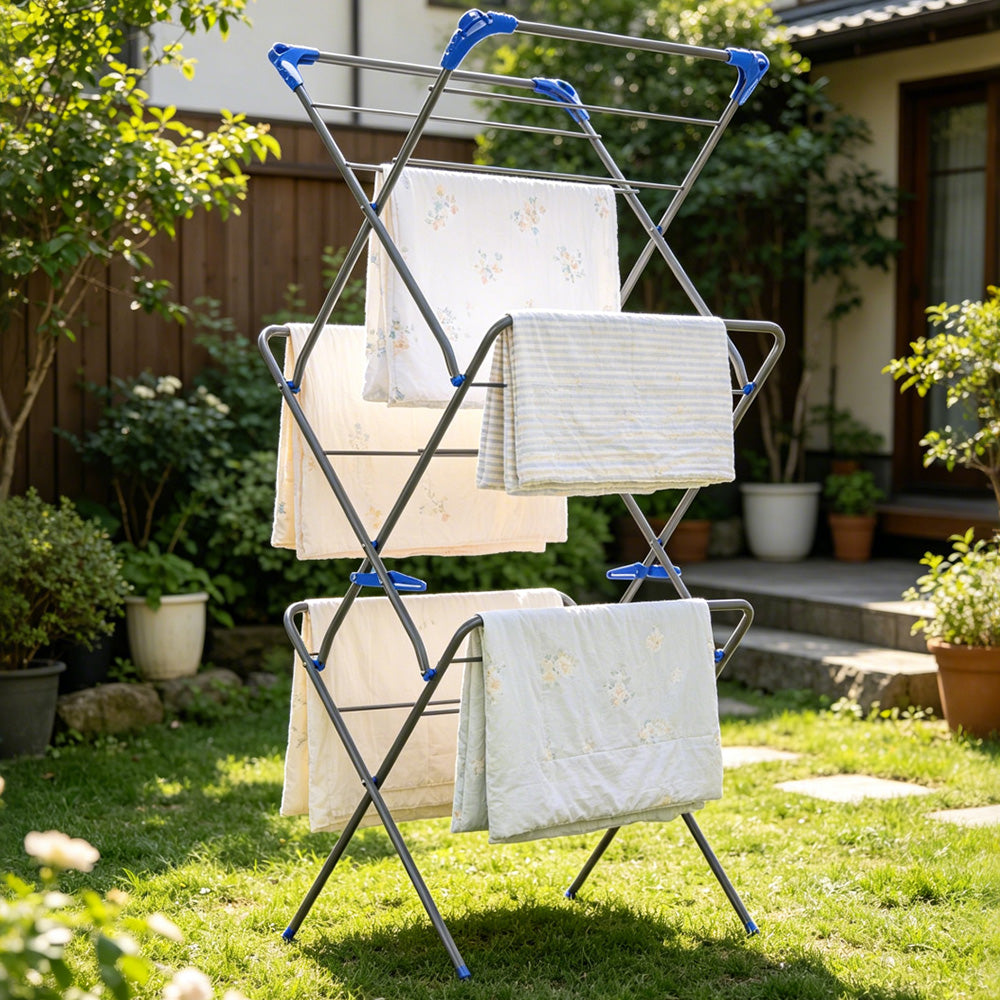 Triple Folding Clothes Drying Rack Space-Saving Portable Laundry Stand for Indoor Outdoor