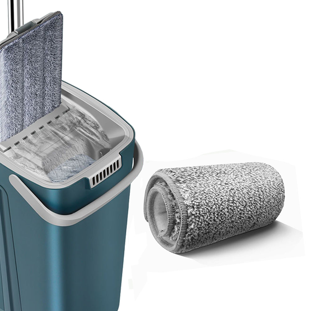 Flat Floor Mop and Bucket Set with 4 Washable Microfiber Pads