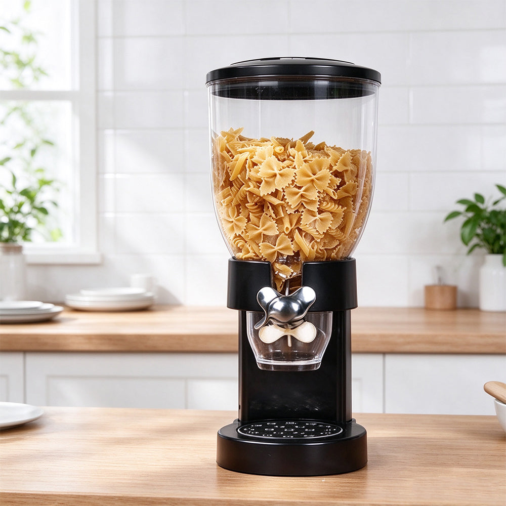 Rotating Grain Storage Dispenser with Sealed Lid and Removable Tray