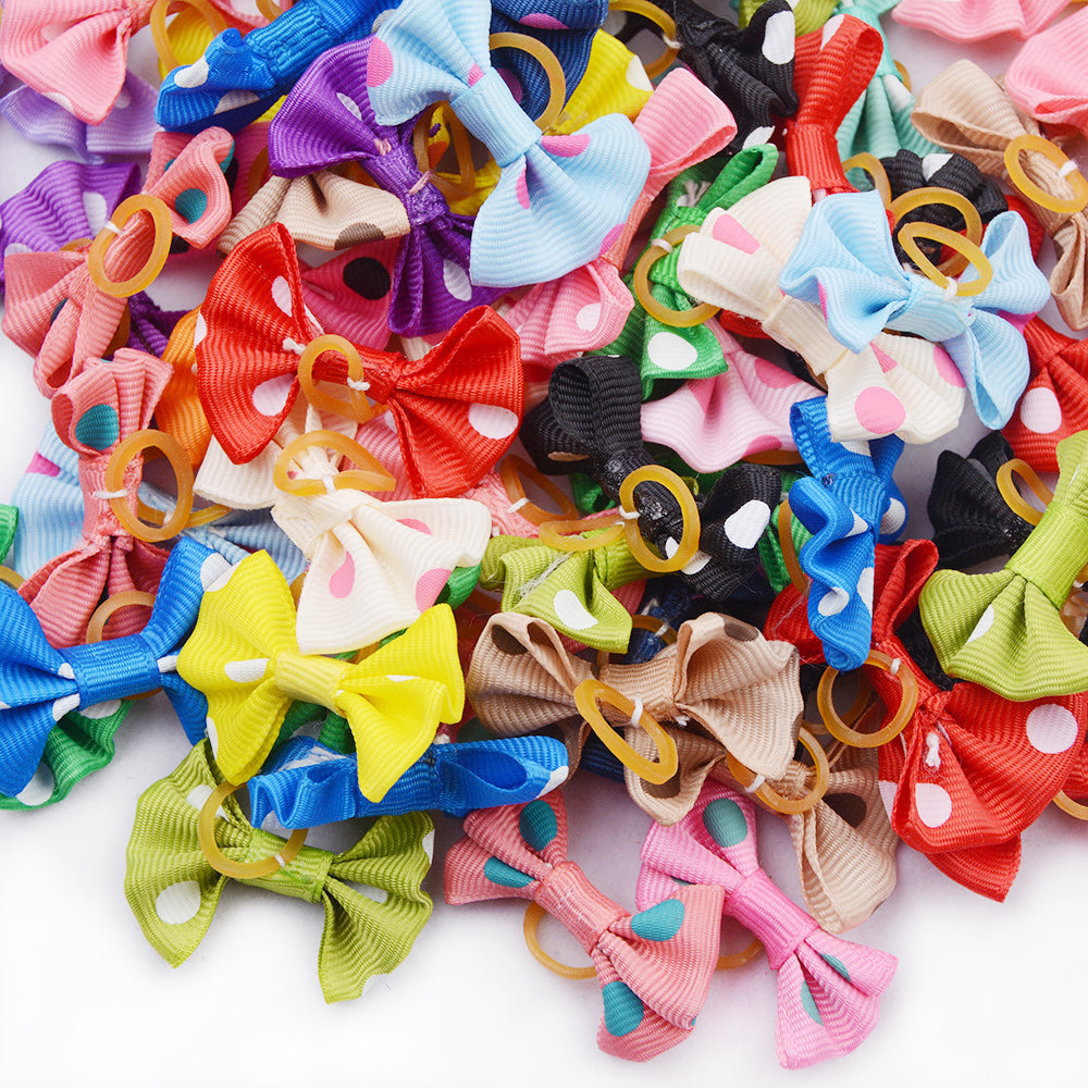 100Pcs Pet Small Dog Hair Bows Rubber Bands Puppy Cat Grooming Accessory