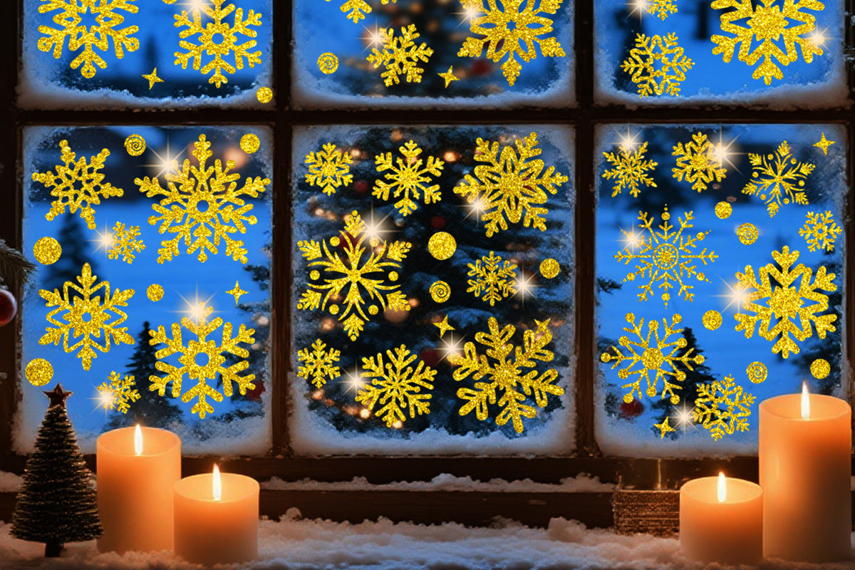 Christmas Window Clings Snowflakes Static Stickers Gold Silver for Holiday Decorations