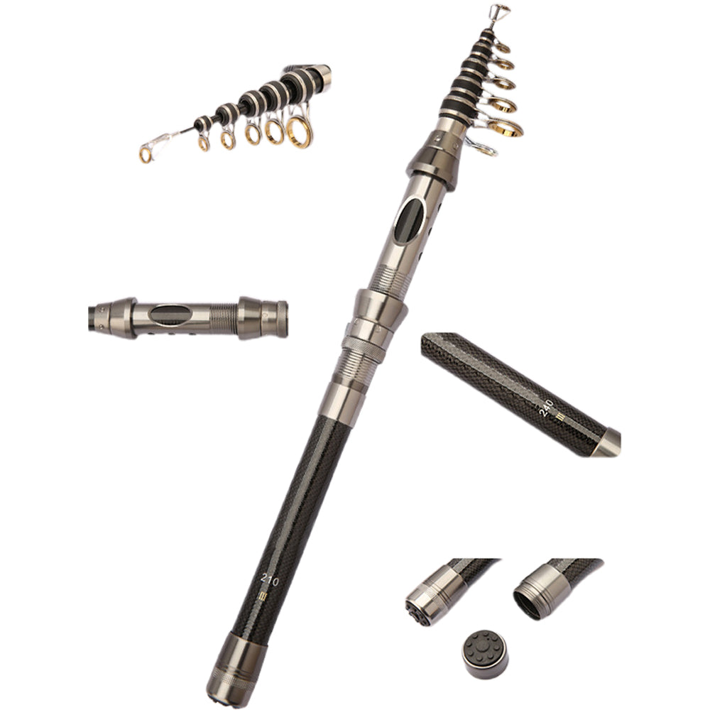 Carbon Fibre Telescopic Fishing Rod Portable Travel Spinning Pole Sea Freshwater