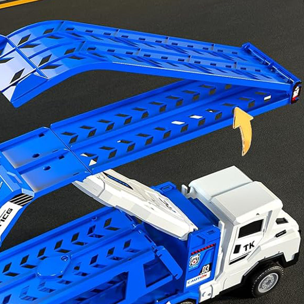 Large Dual Track Transporter Truck Toy Set with 6 Alloy Racing Cars